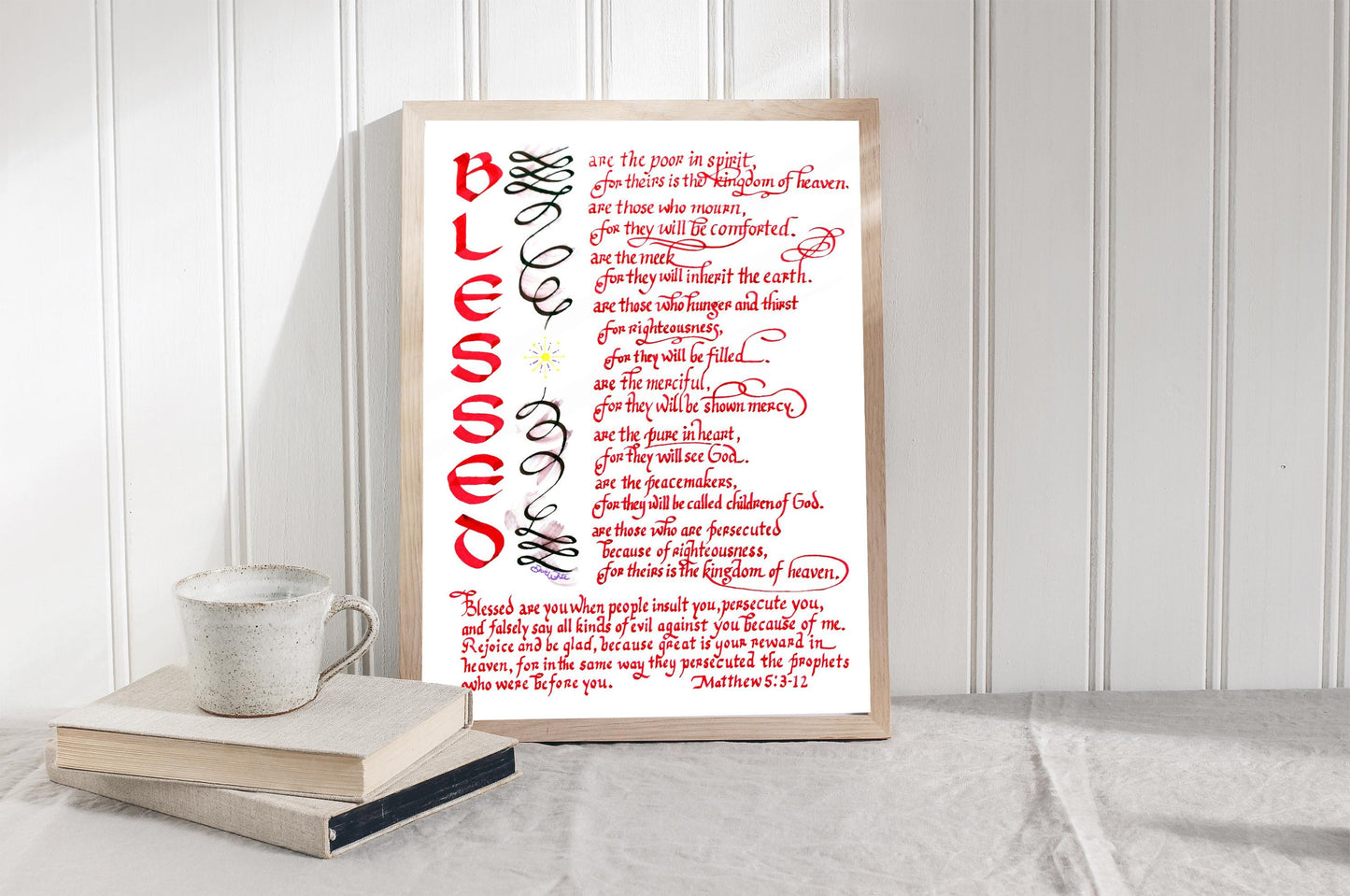 Matthew 5 3-12 Blessed Bible Verse Calligraphy Art