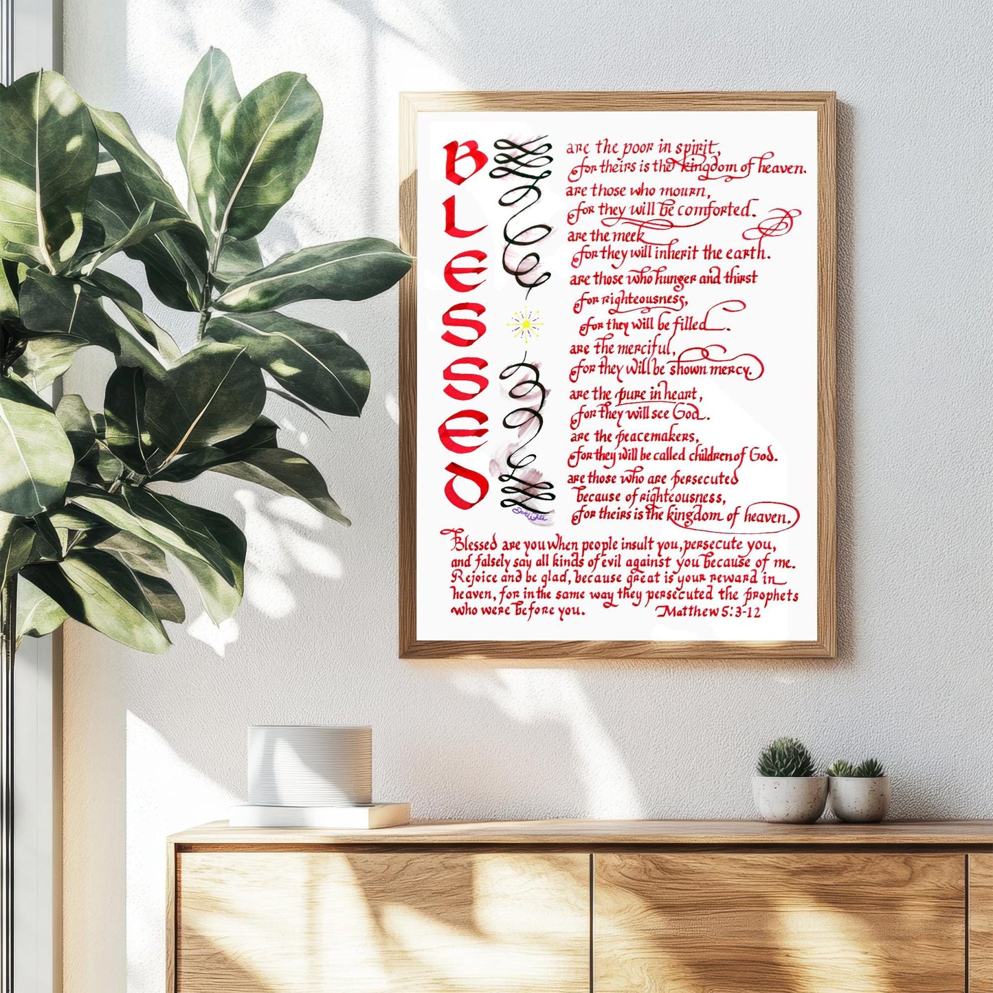 Matthew 5 3-12 Blessed Bible Verse Calligraphy Art