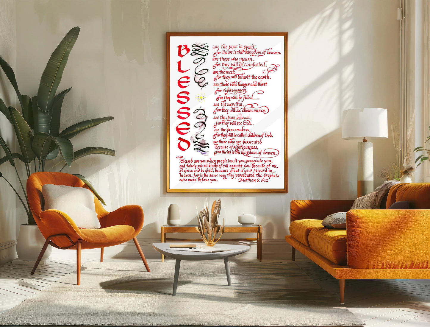 Matthew 5 3-12 Blessed Bible Verse Calligraphy Art