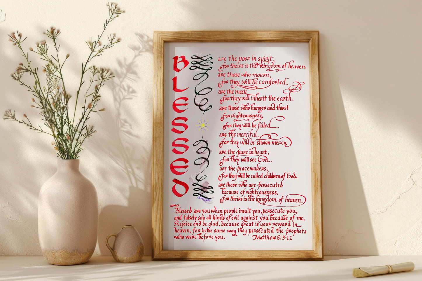 Matthew 5 3-12 Blessed Bible Verse Calligraphy Art