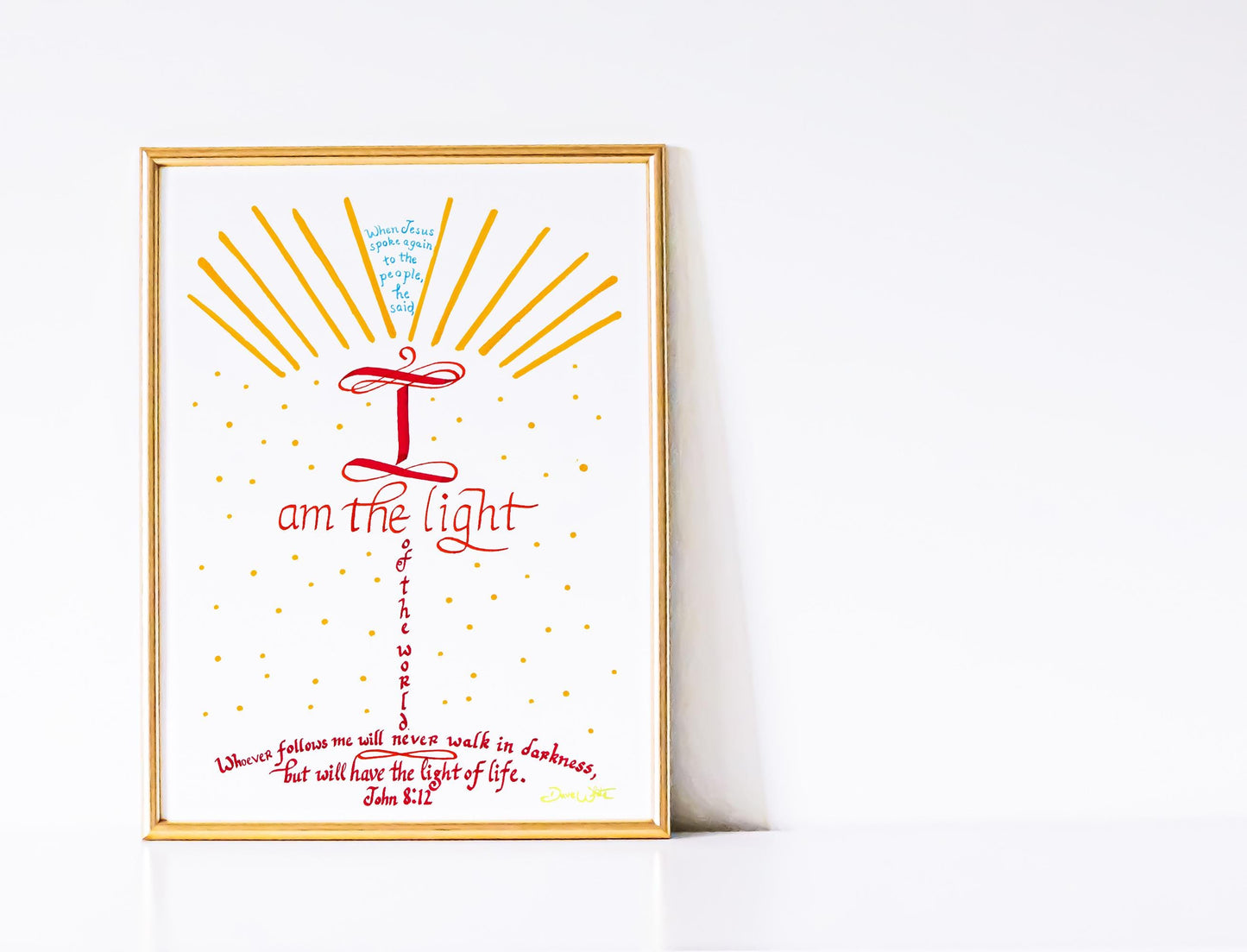 John 8 12 Bible Verse Calligraphy Art Print