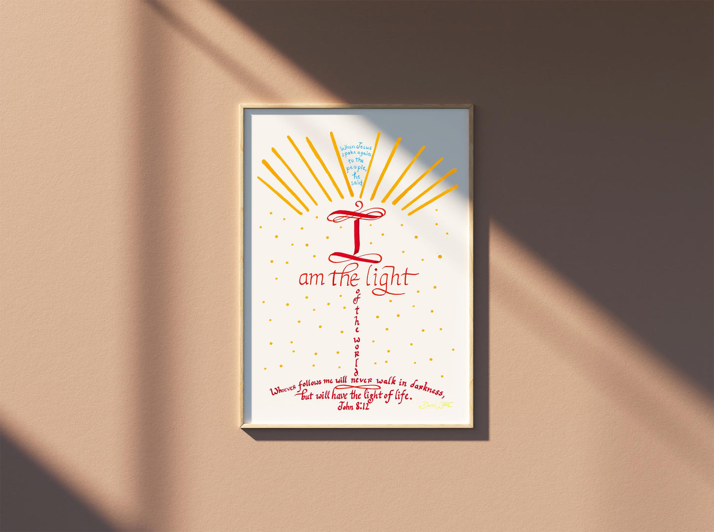 John 8:12 Bible Verse Calligraphy Poster Print Christian