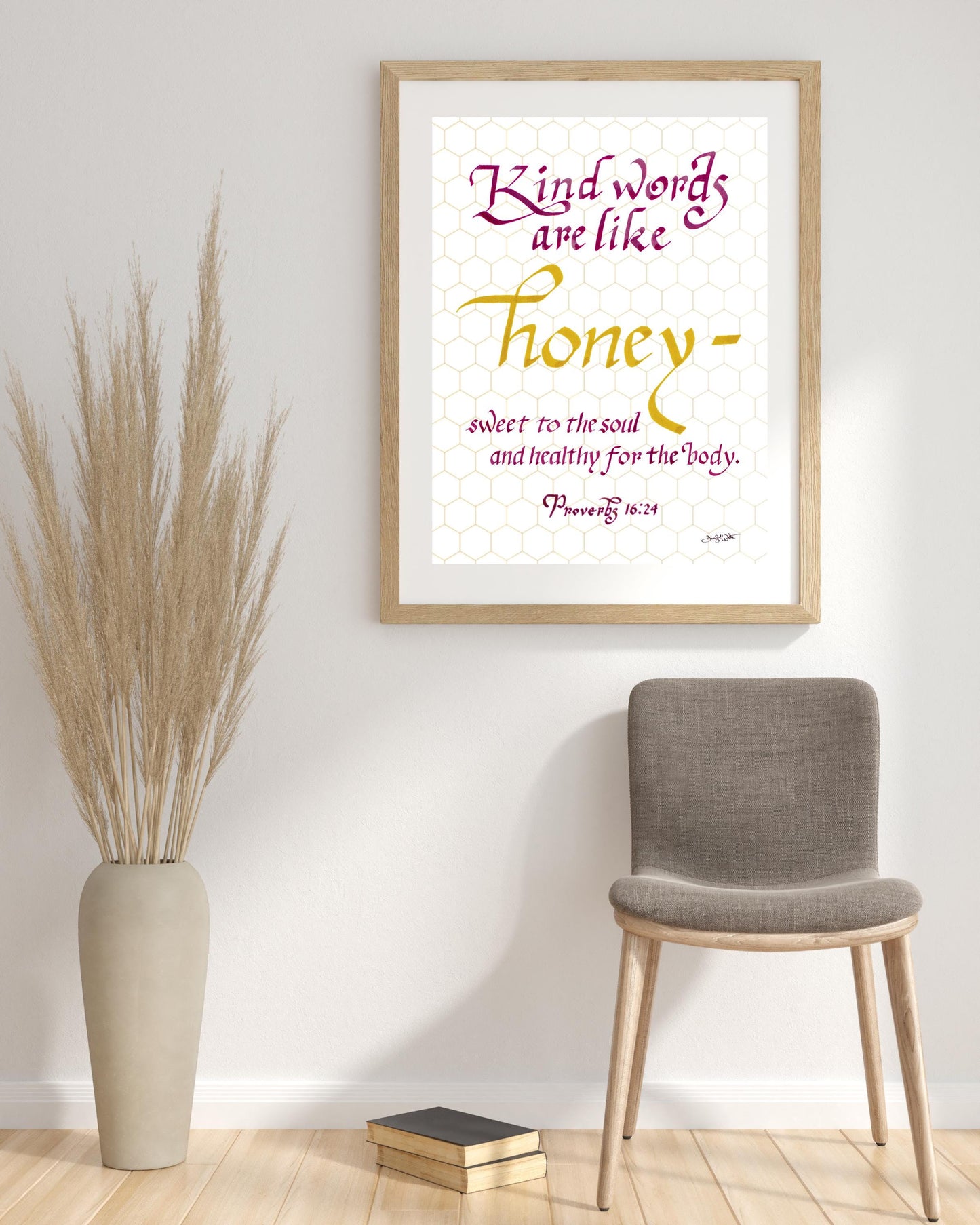 Proverbs 16 24 Kind Words Are Like Honey Bible Calligraphy Poster
