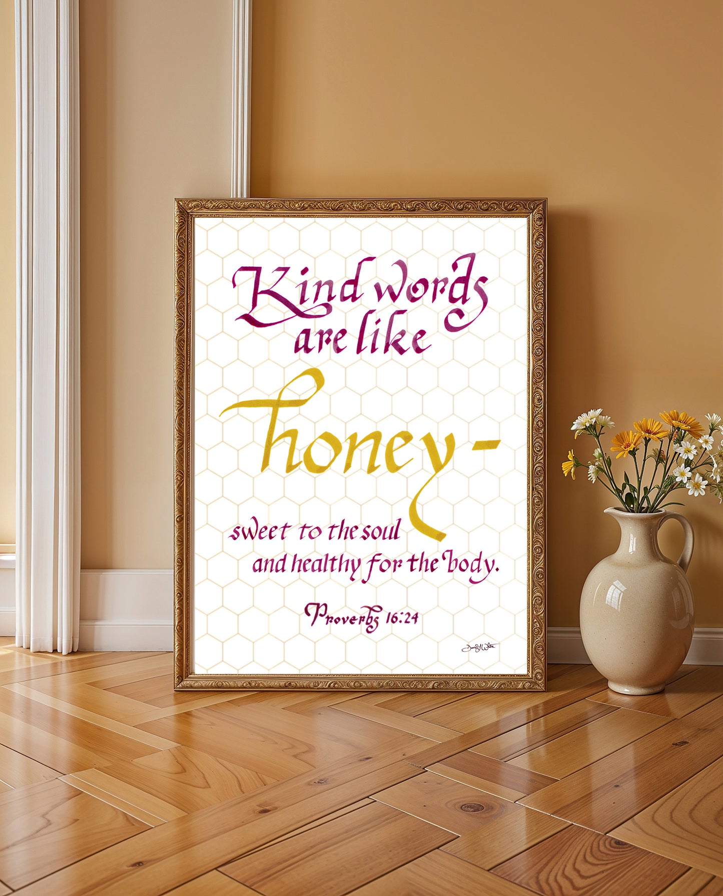 Proverbs 16 24 Bible Calligraphy Art Print