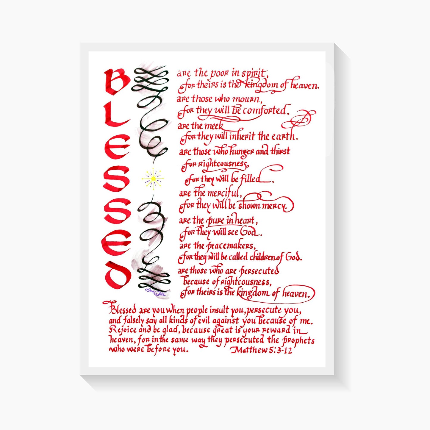 Matthew 5 3-12 Blessed Bible Verse Calligraphy Art