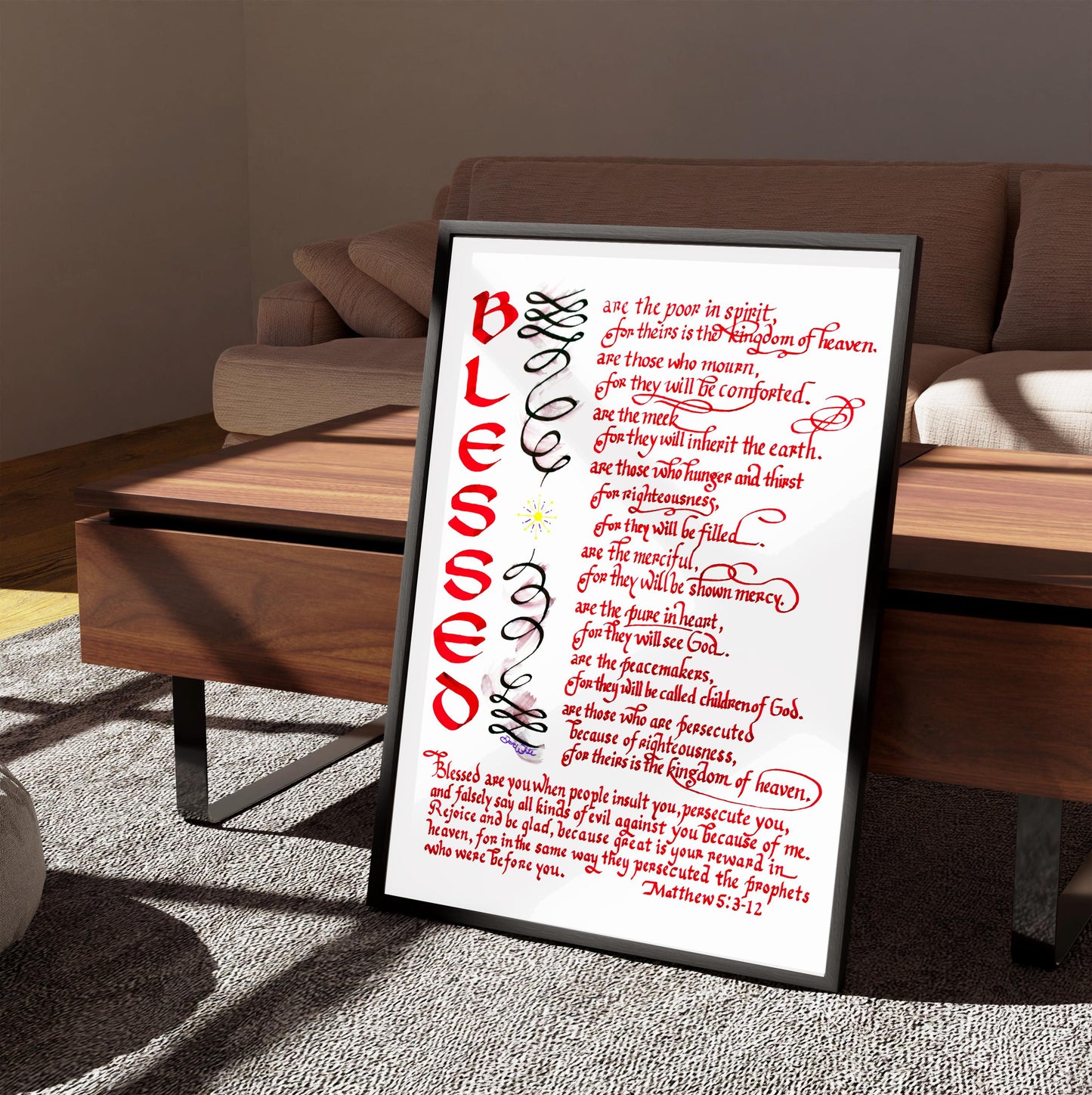 Matthew 5 3-12 Blessed Bible Verse Calligraphy Art