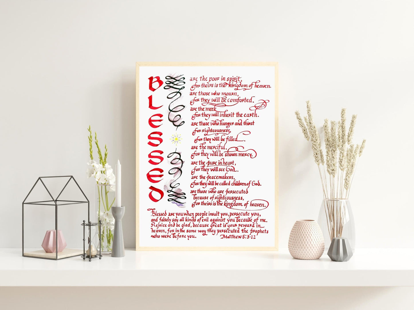 Matthew 5 3-12 Blessed Bible Verse Calligraphy Art