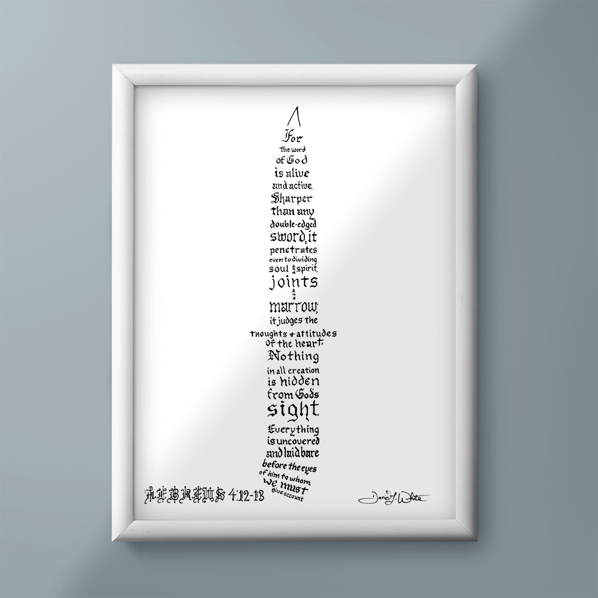 Hebrews 4 12 13 Bible Verse Calligraphy Artwork