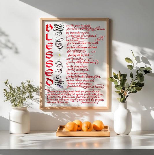 Matthew 5 3 12 Blessed Bible Calligraphy Art