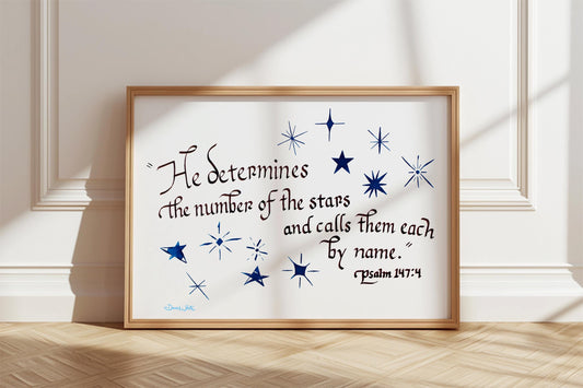 Bible Calligraphy Art Print Psalm 147 4