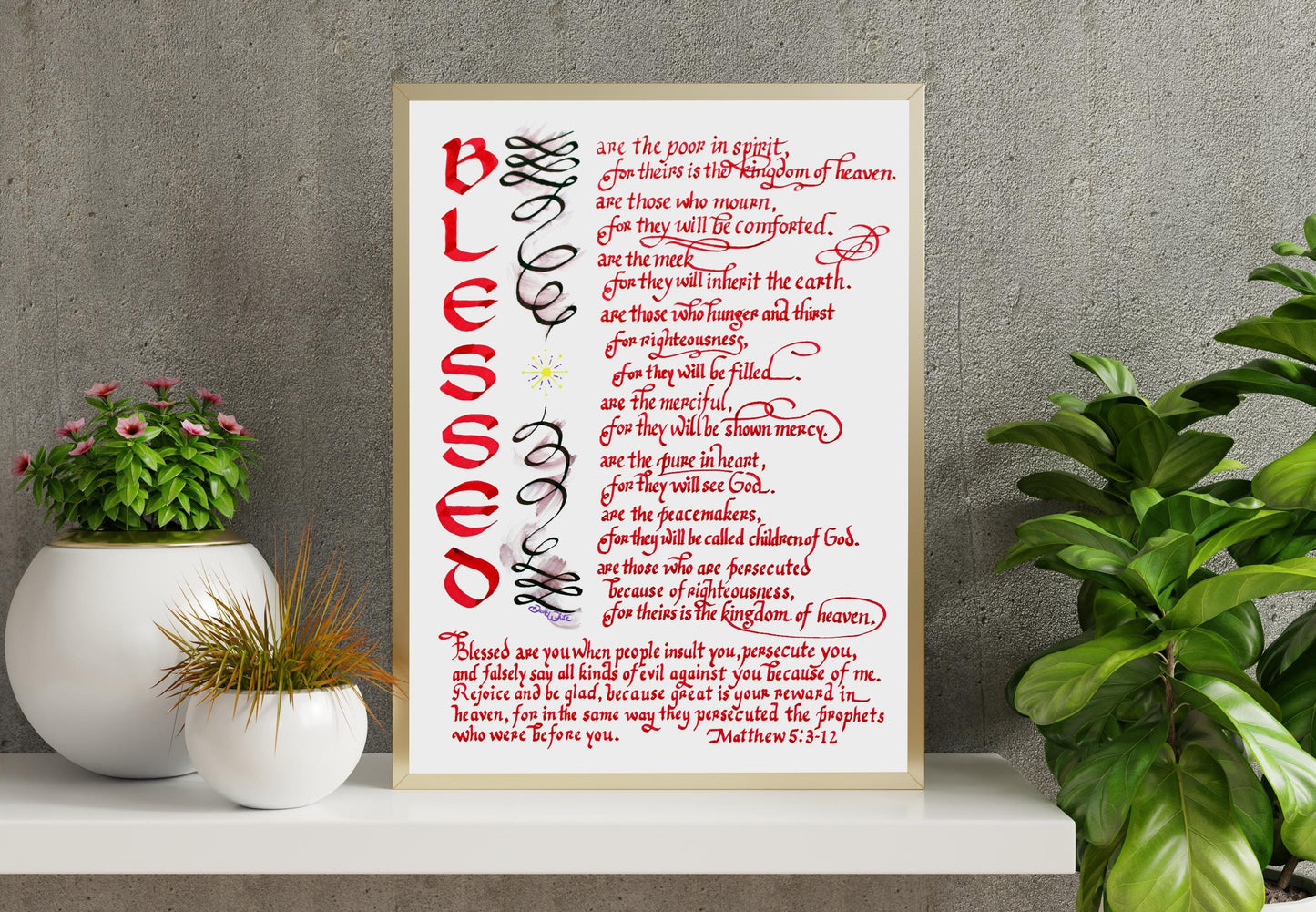 Matthew 5 3-12 Blessed Bible Verse Calligraphy Art