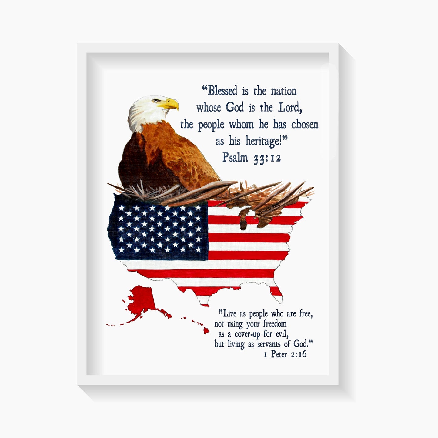 Biblical Art Print Eagles Nest USA Painting Psalm and 1 Peter Bible Verses - Dave White Artist