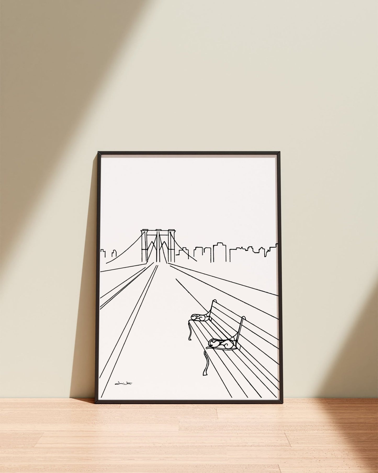 Brooklyn Bridge Art Print Minimalist NYC Artwork Black and White - New Life Calligraphy