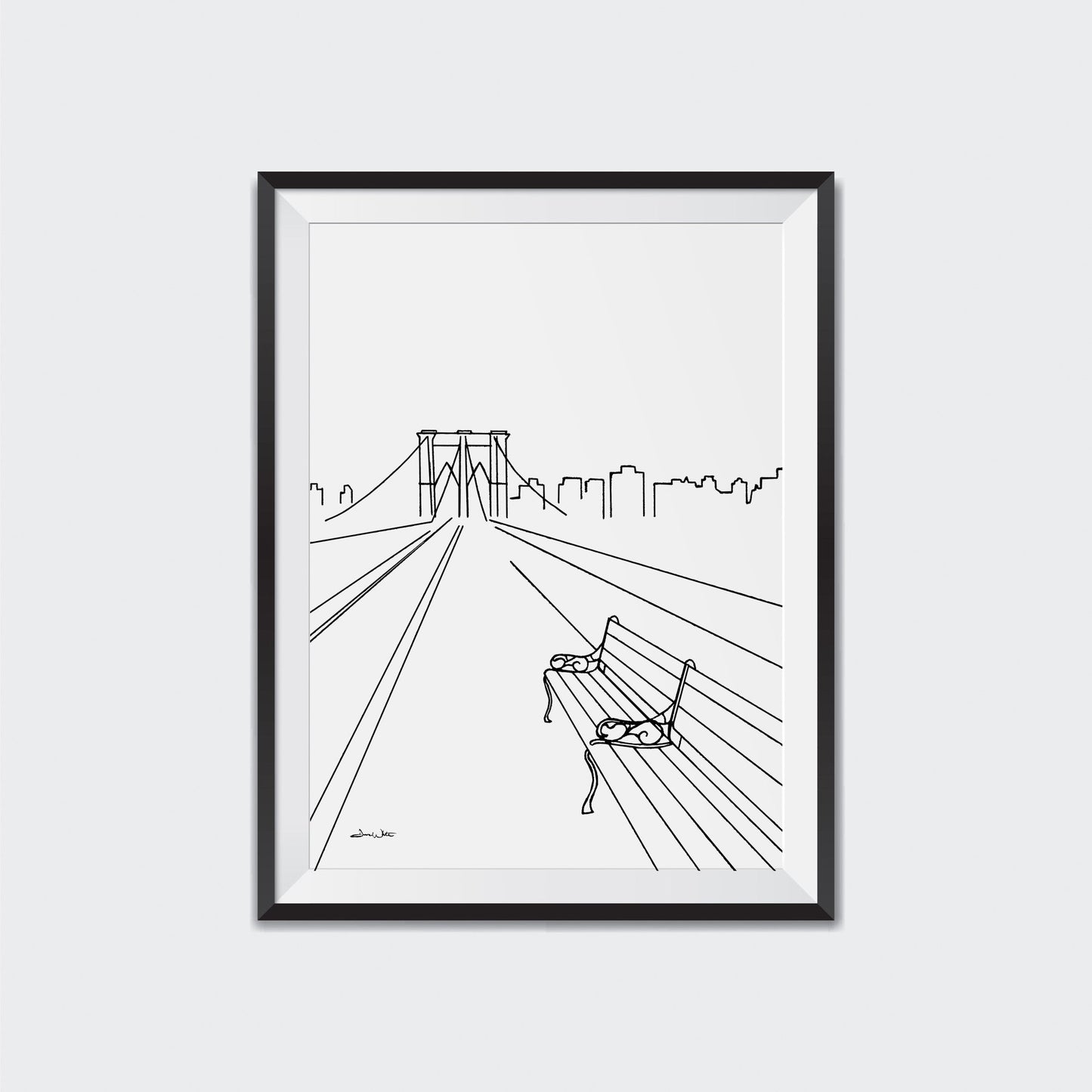 Brooklyn Bridge Art Print Minimalist NYC Artwork Black and White - New Life Calligraphy