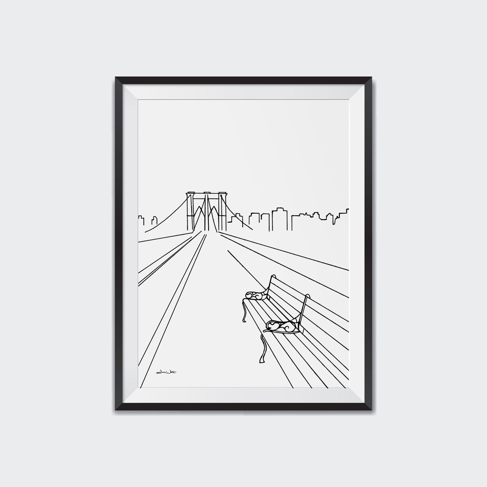 Brooklyn Bridge Art Print Minimalist NYC Artwork Black and White - New Life Calligraphy