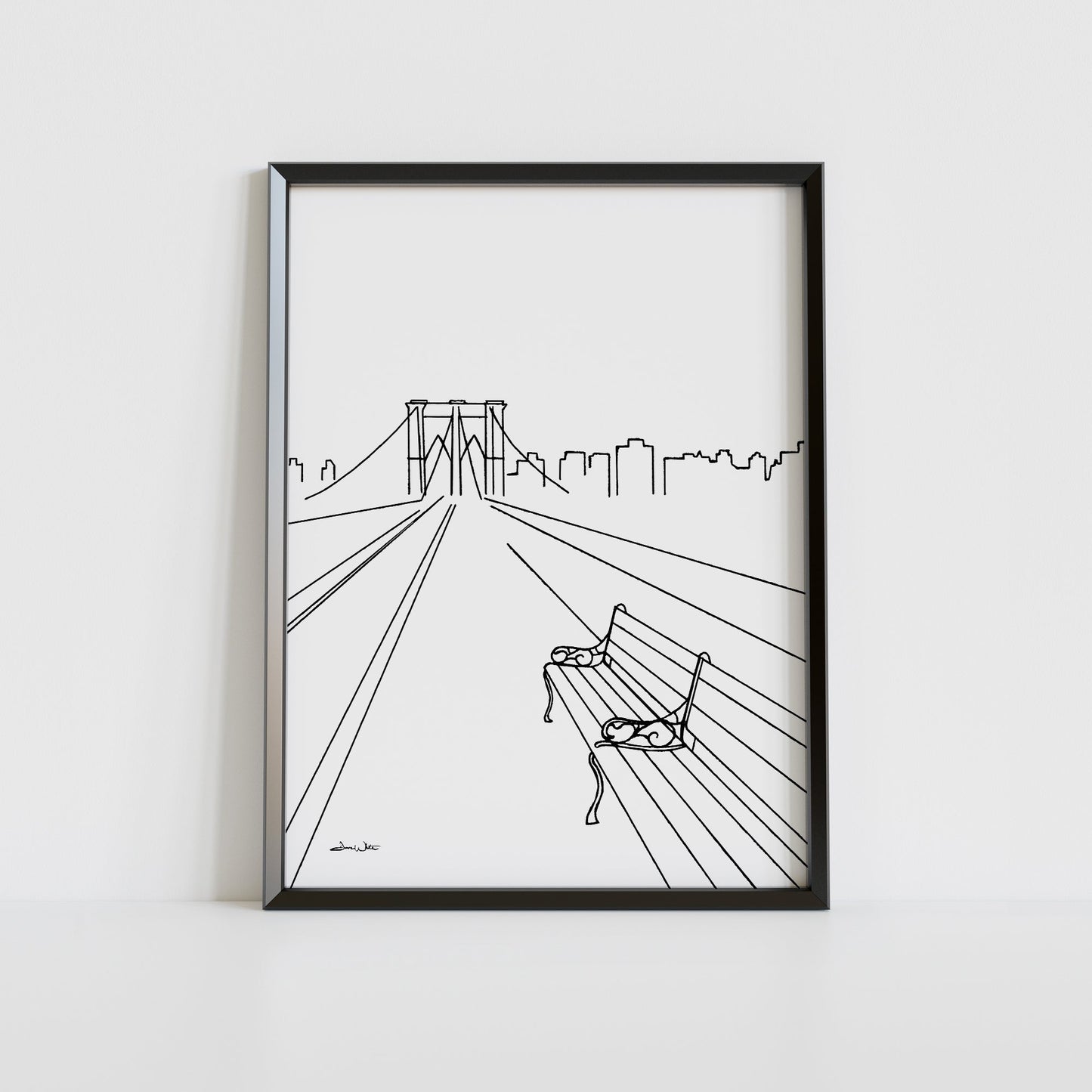 Brooklyn Bridge Art Print Minimalist NYC Artwork Black and White - New Life Calligraphy