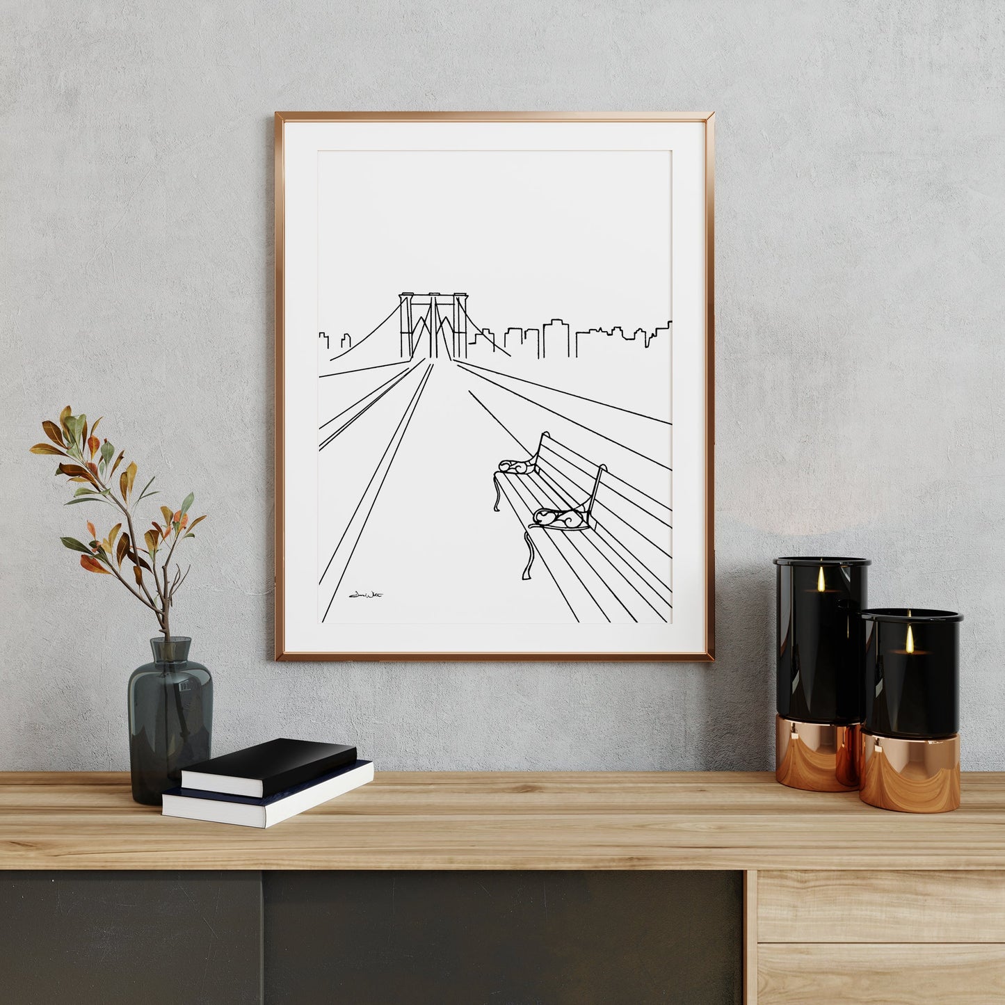 Brooklyn Bridge Art Print Minimalist NYC Artwork Black and White - New Life Calligraphy