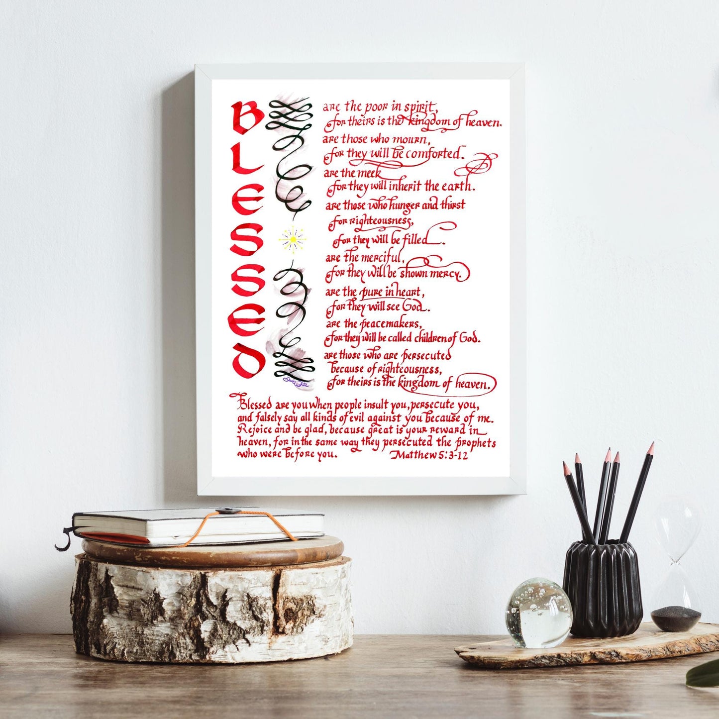 Matthew 5 3-12 Blessed Bible Verse Calligraphy Art