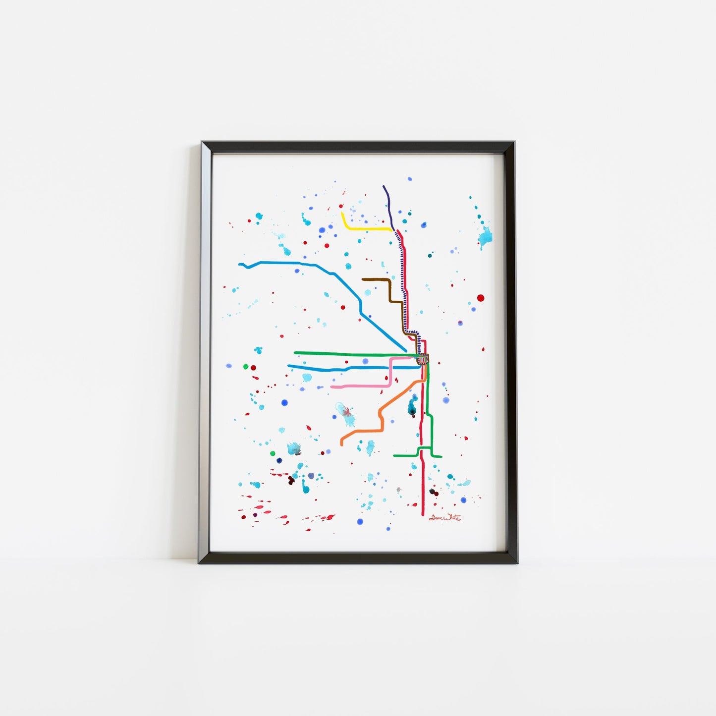 Chicago L Map 12x16 Wall Art Print Watercolor Painting - New Life Calligraphy