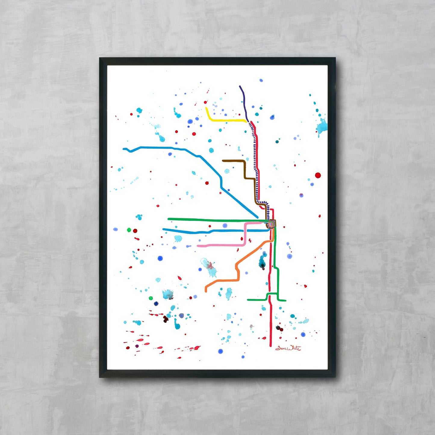 Chicago L Map 12x16 Wall Art Print Watercolor Painting - New Life Calligraphy