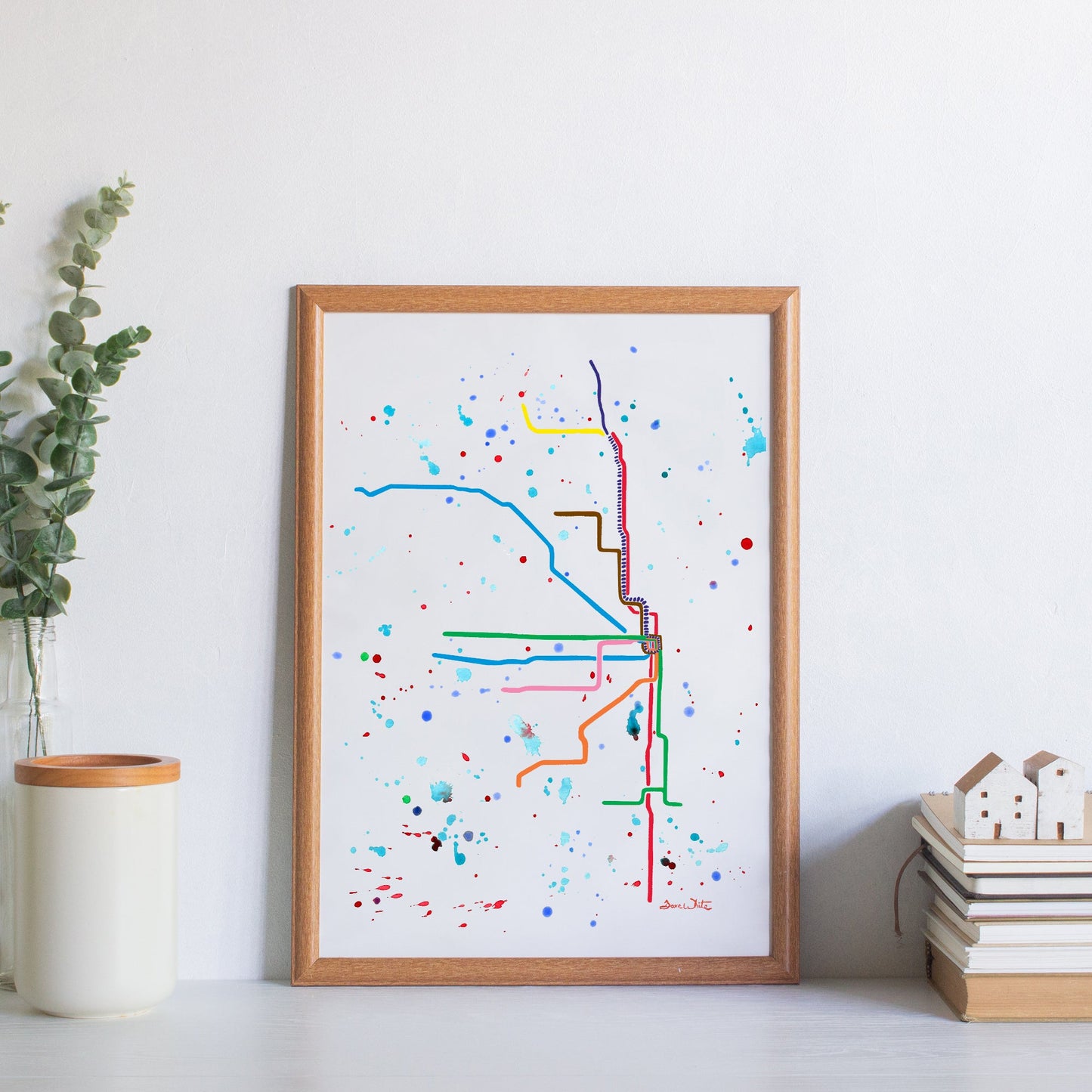 Chicago L Map 12x16 Wall Art Print Watercolor Painting - New Life Calligraphy