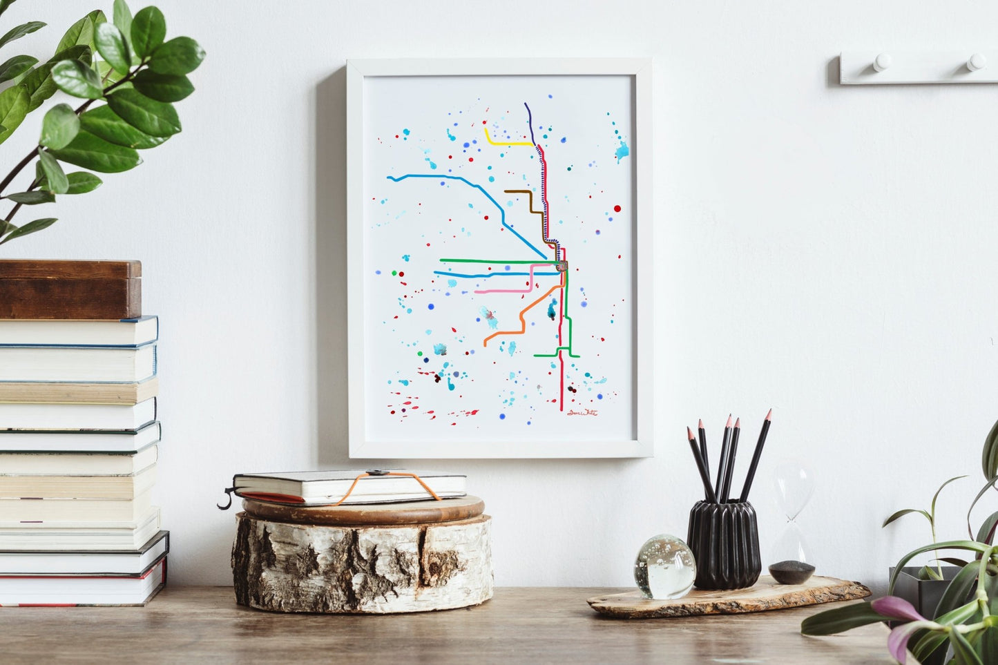 Chicago L Map 12x16 Wall Art Print Watercolor Painting - New Life Calligraphy