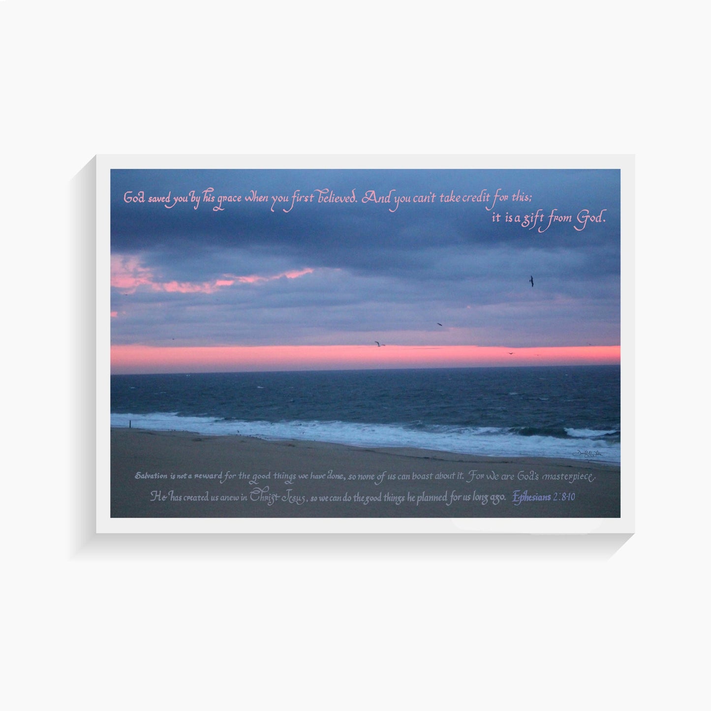 Christian Calligraphy Art Print Salvation Ephesians 2:8 - 10 Ocean City, Maryland Sunrise Photography - New Life Calligraphy