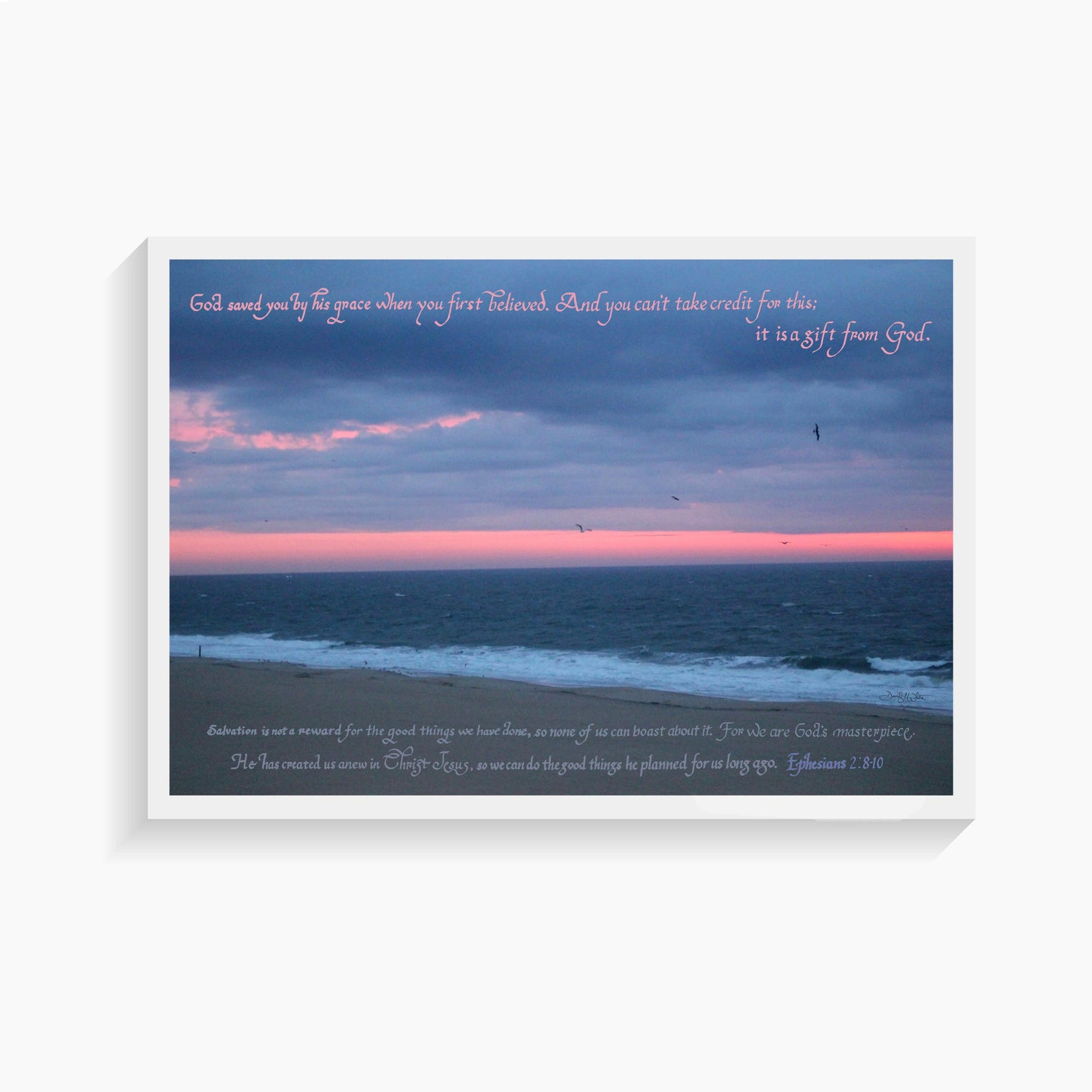 Christian Calligraphy Art Print Salvation Ephesians 2:8 - 10 Ocean City, Maryland Sunrise Photography - New Life Calligraphy