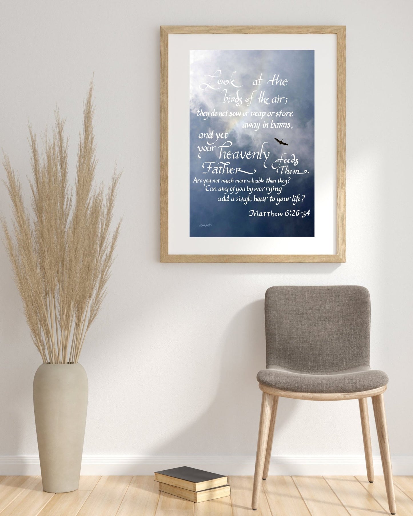 Christian Wall Art 12x18 Print Matthew 6:26 - 34 Calligraphy - New Life Calligraphy