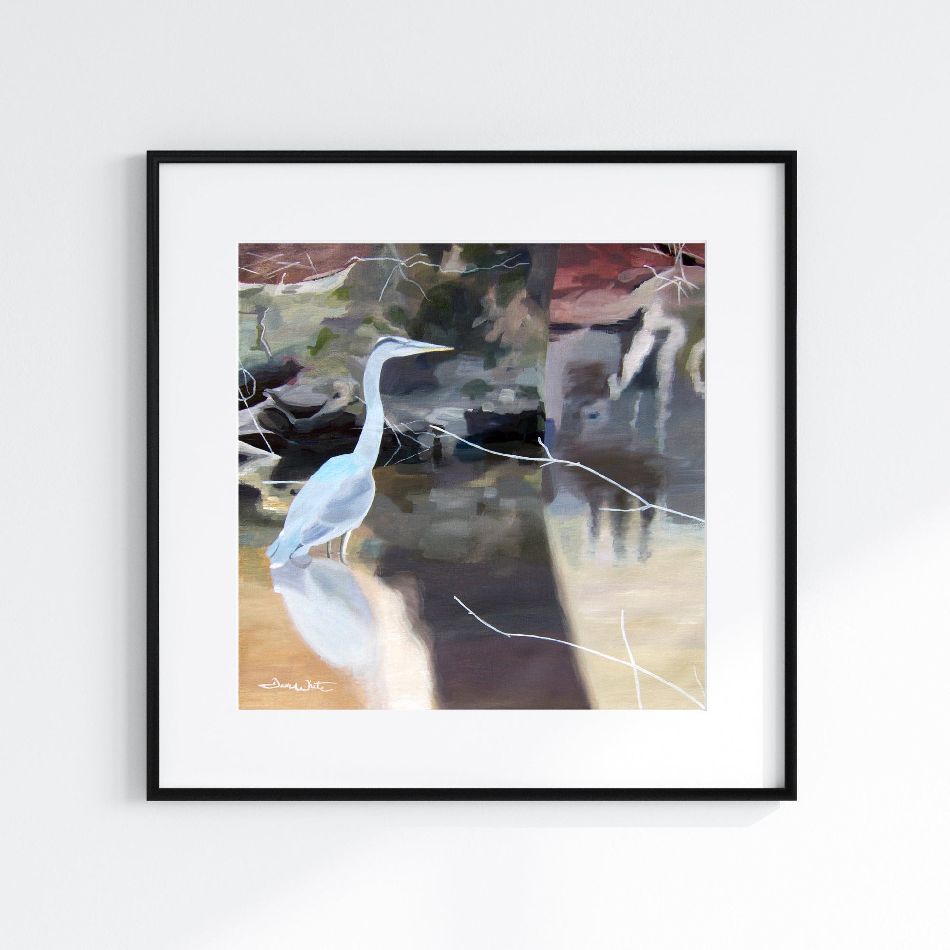 Great Blue Heron Painting 12x12 Art Print - New Life Calligraphy