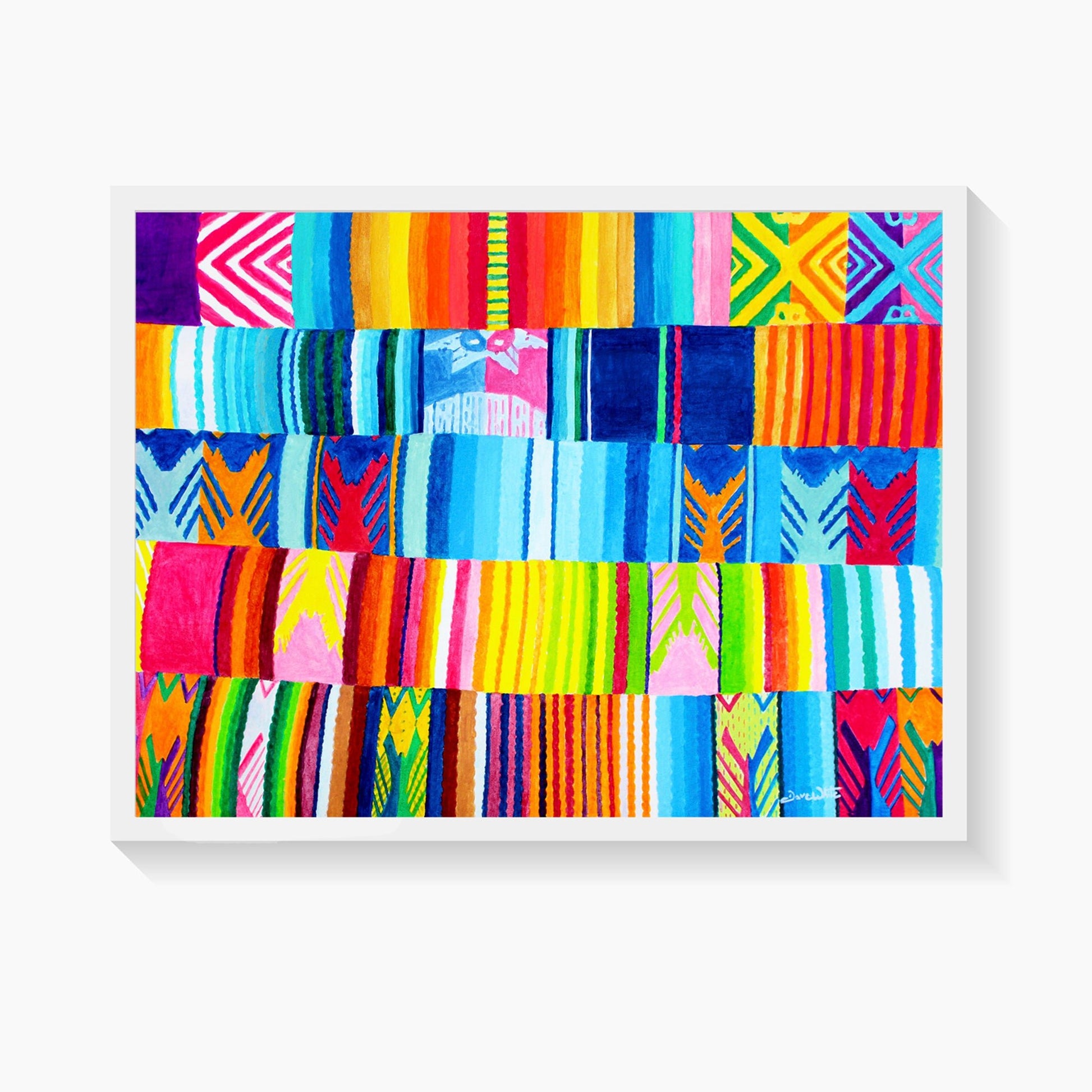 Indigenous Art Print, Latin America Painting, Hispanic Folk Art of Colorful Blankets - Dave White Artist