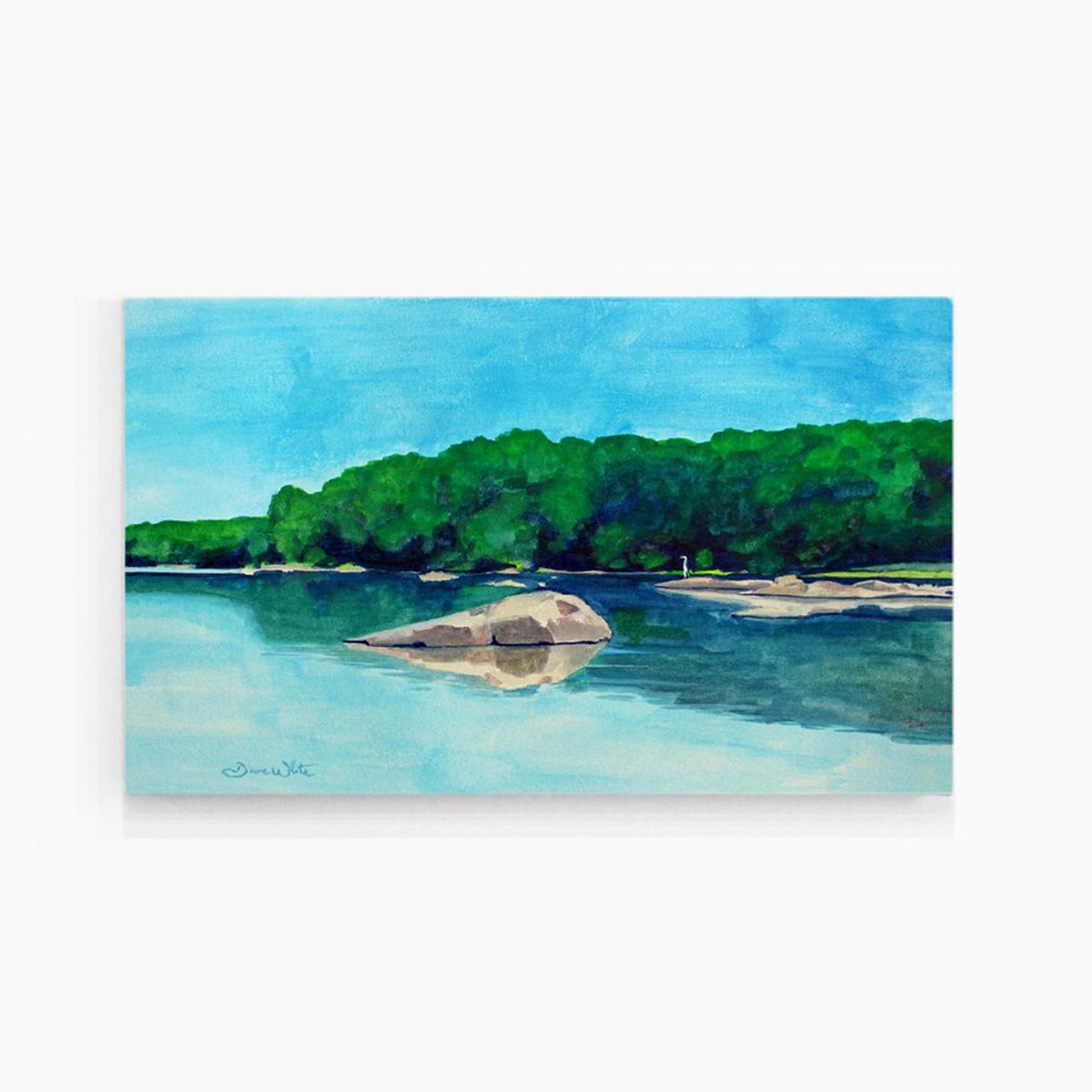 Potomac River Heron Painting Art Print - Dave White Artist