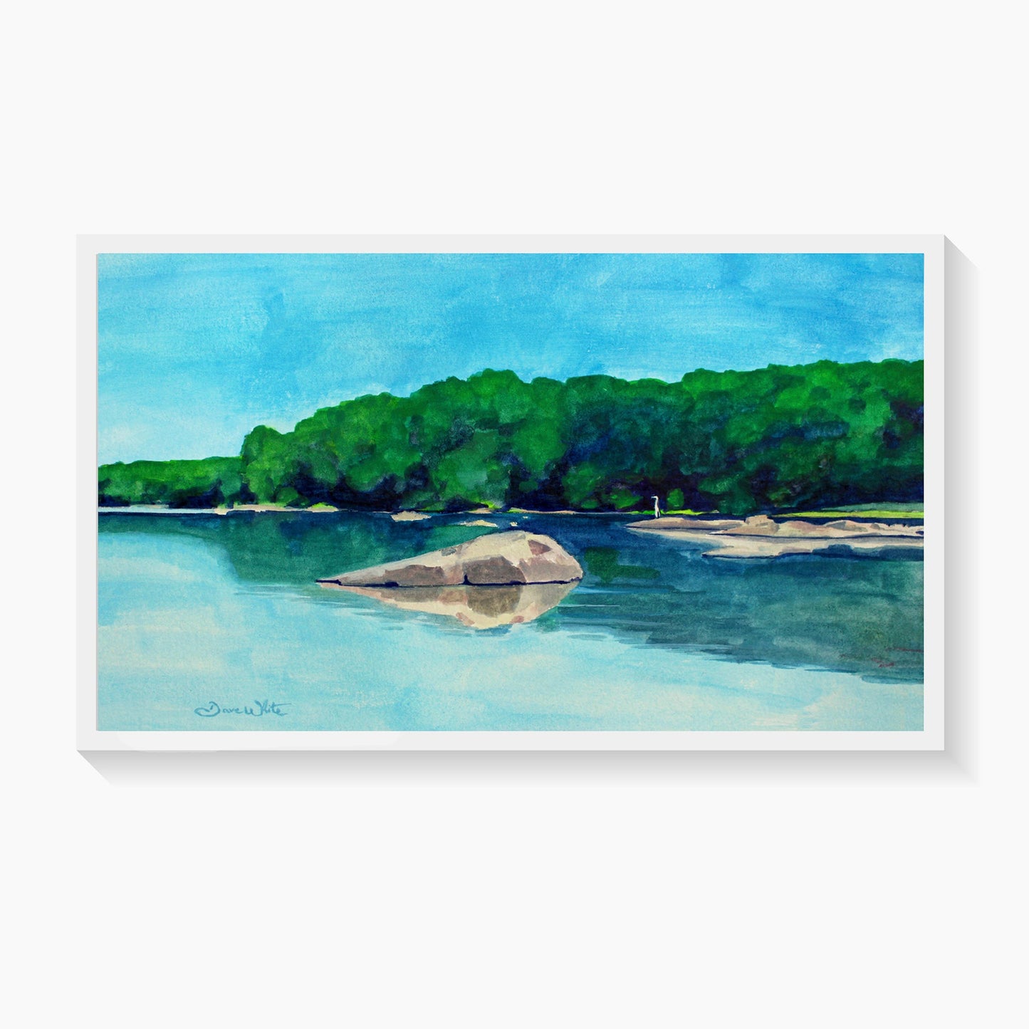 Potomac River Heron Painting Art Print - Dave White Artist