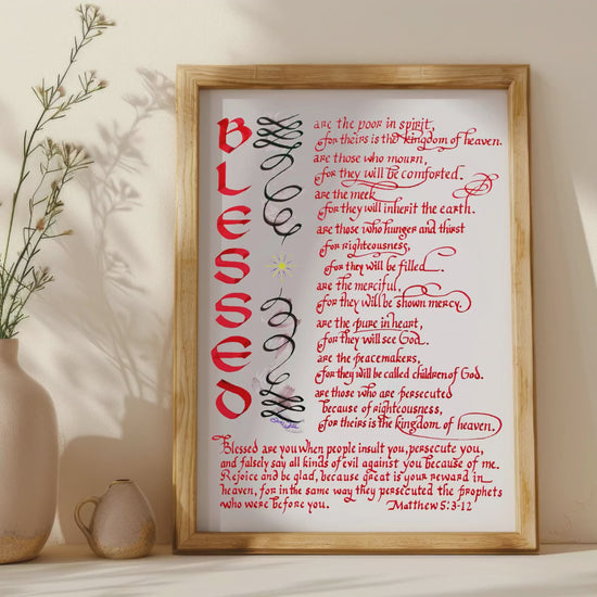Matthew 5 3-12 Blessed Beatitudes Scripture Calligraphy Art Print