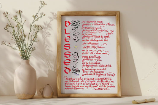 Matthew 5 3-12 Blessed Beatitudes Scripture Calligraphy Art Print