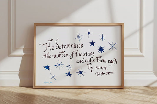 Psalm 147 4 Bible Verse Calligraphy Art Print