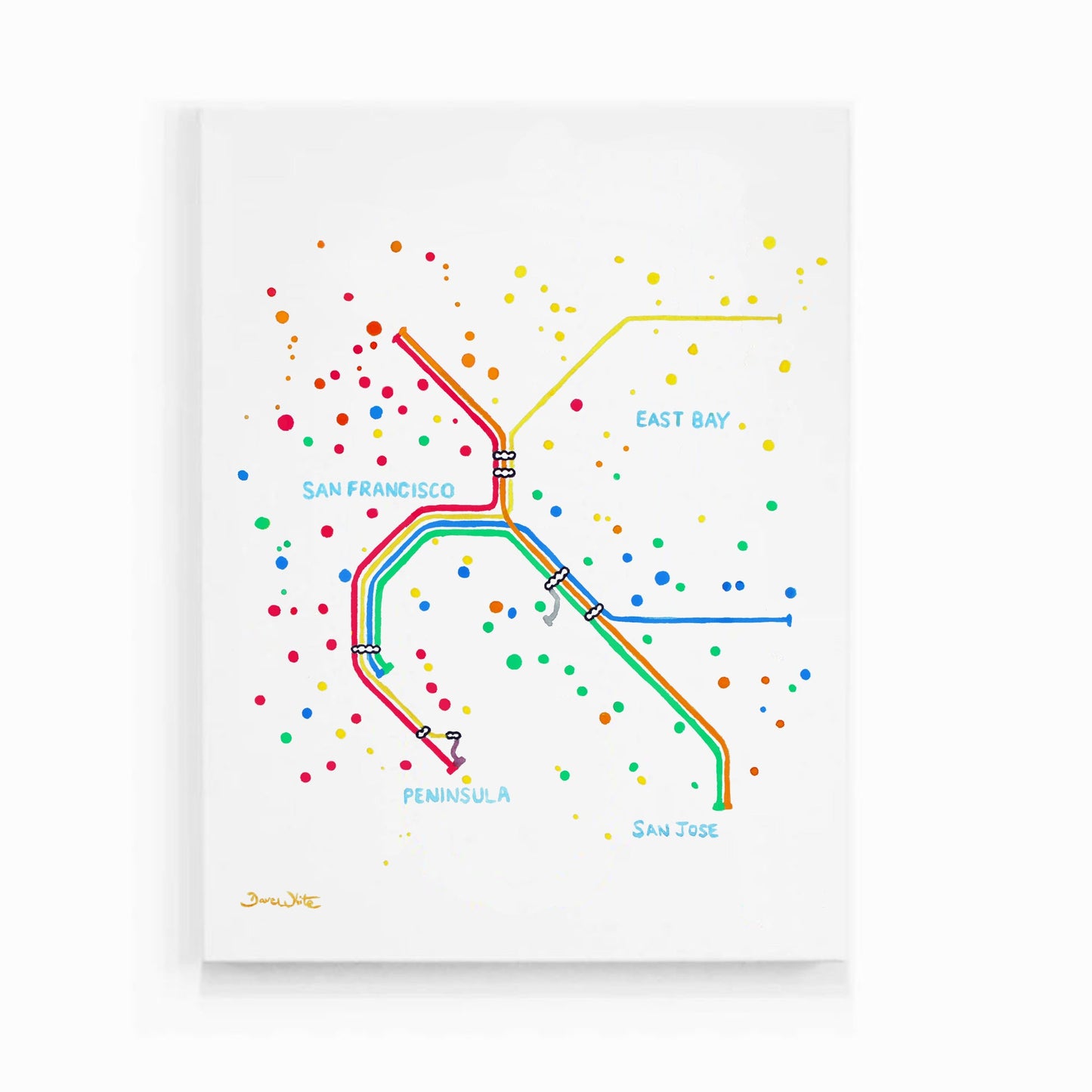 San Francisco Bay Area BART Transit Map Art Print Watercolor - Dave White Artist