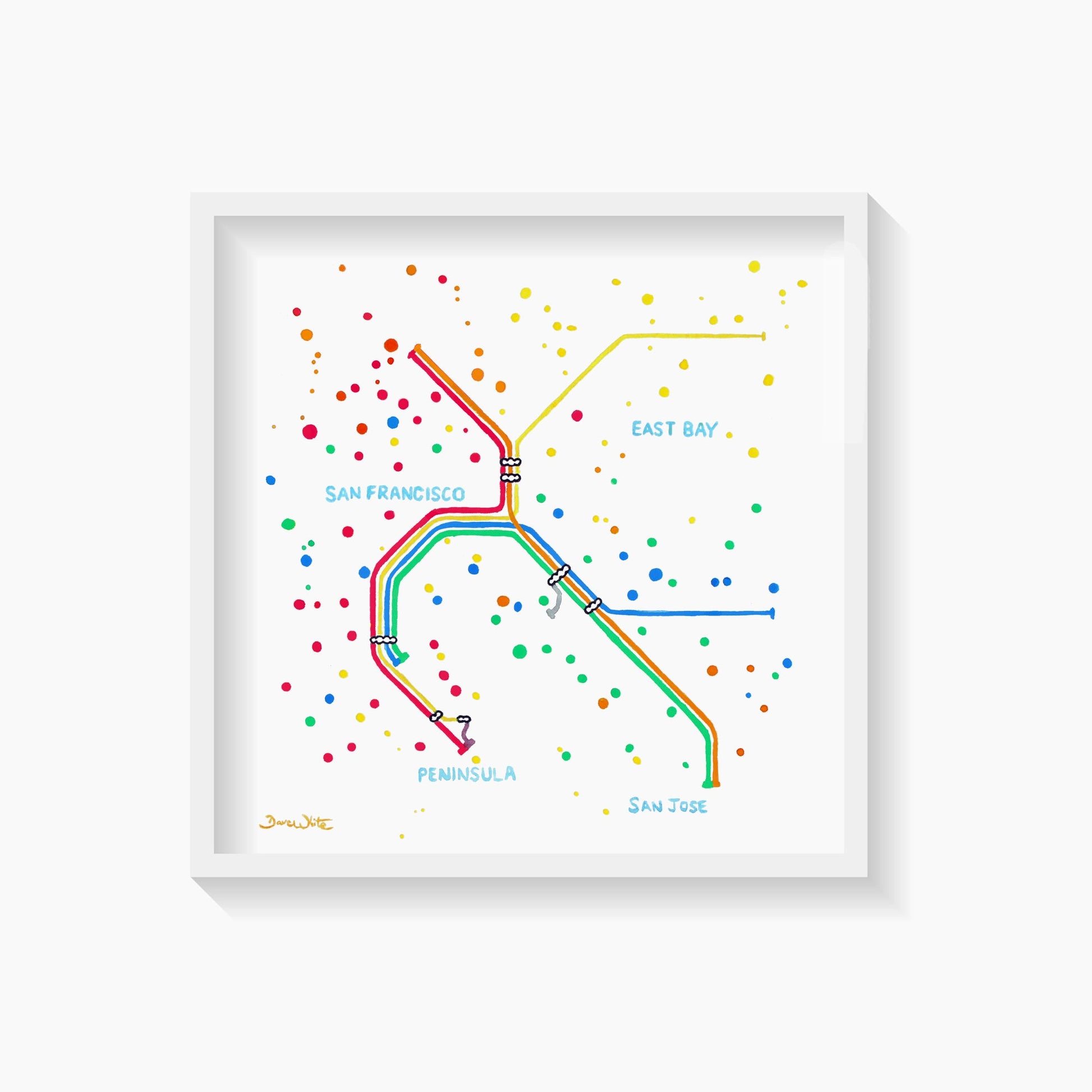 San Francisco Bay Area BART Transit Map Art Print Watercolor - Dave White Artist