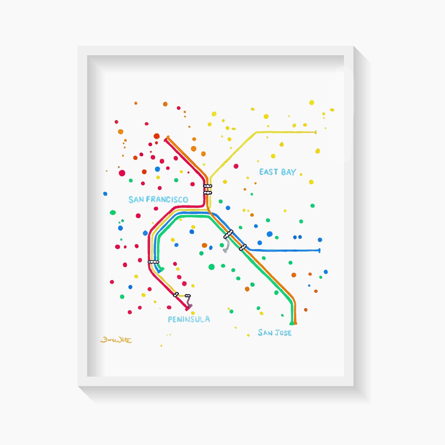 San Francisco Bay Area BART Transit Map Art Print Watercolor - Dave White Artist