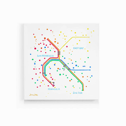 San Francisco Bay Area BART Transit Map Art Print Watercolor - Dave White Artist