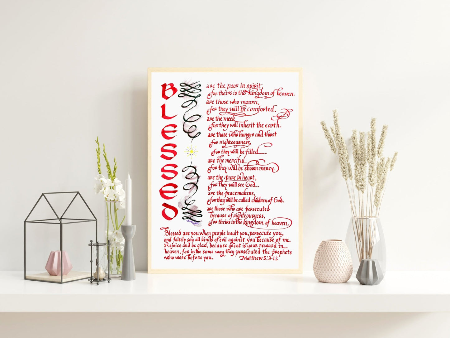 The Beatitudes Art Print Bible Verse Calligraphy Matthew 5:3 - 13 - New Life Calligraphy