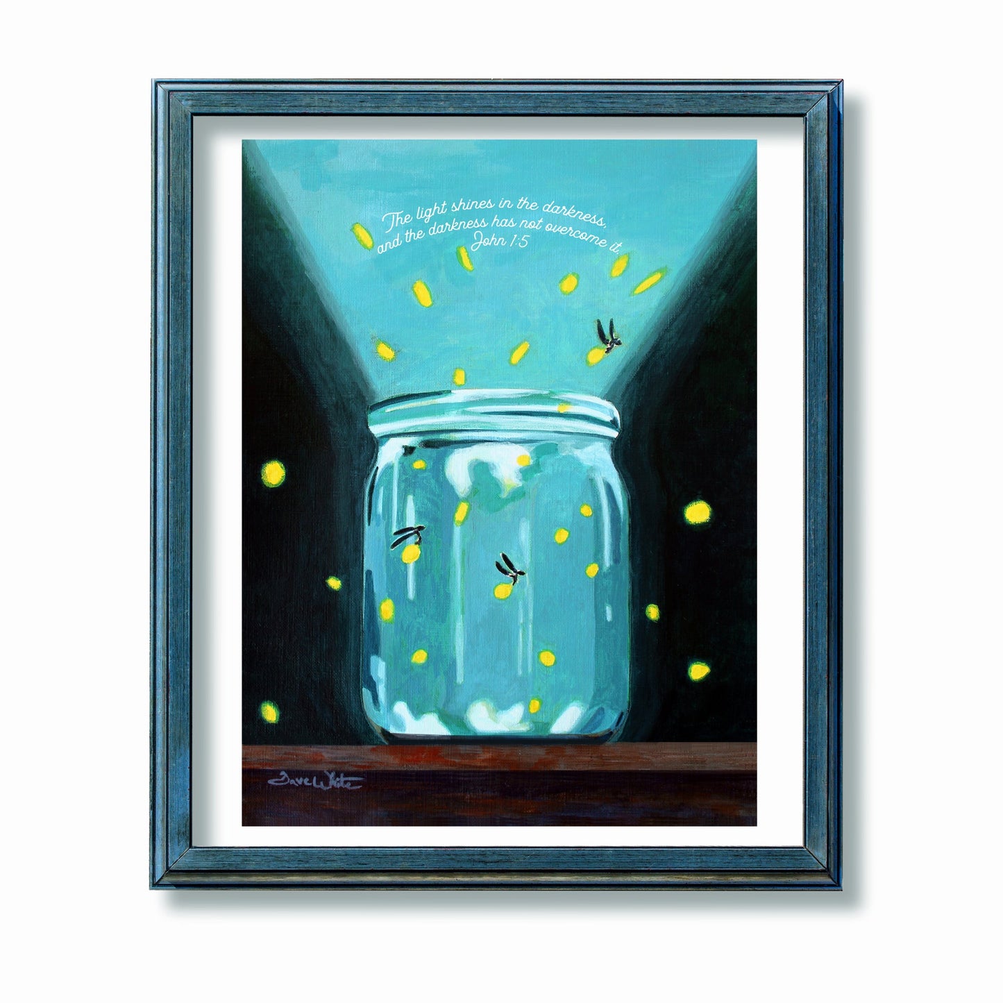 The Light Shines in the Darkness 12x16 Christian Wall Art Print John 1:5 Fireflies Painting - New Life Calligraphy