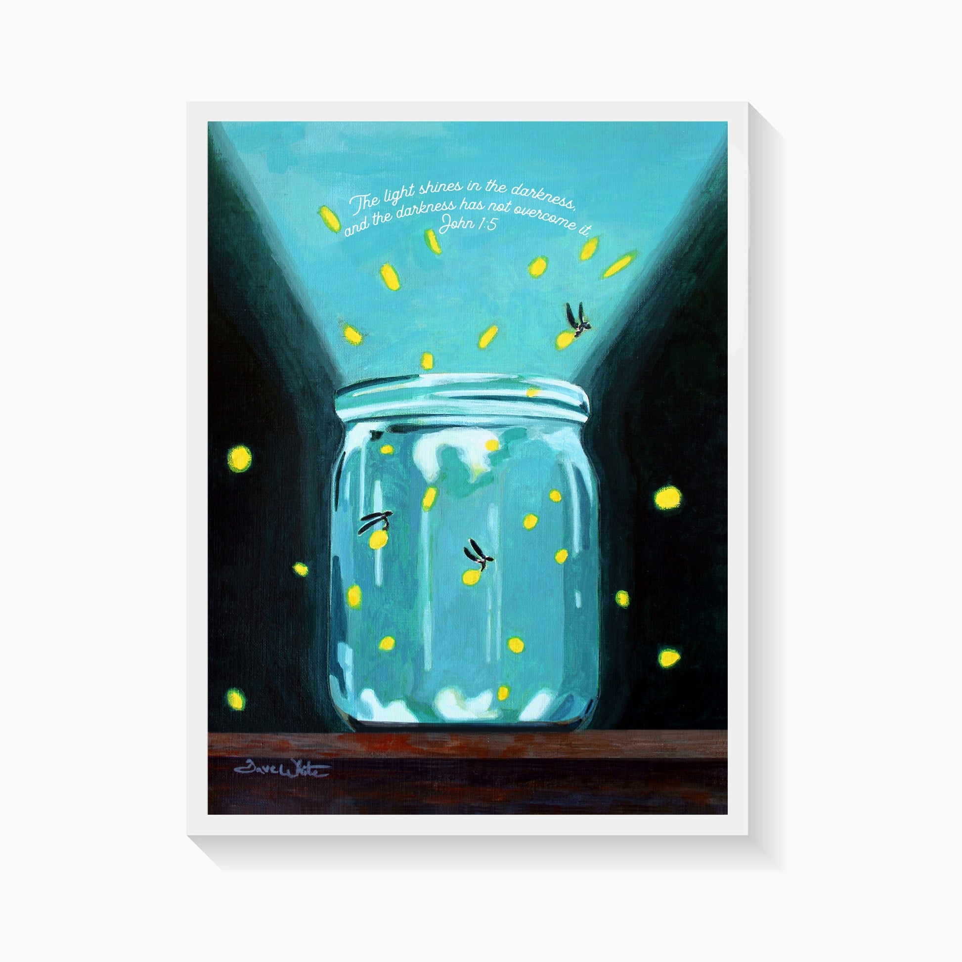 The Light Shines in the Darkness 12x16 Christian Wall Art Print John 1:5 Fireflies Painting - New Life Calligraphy